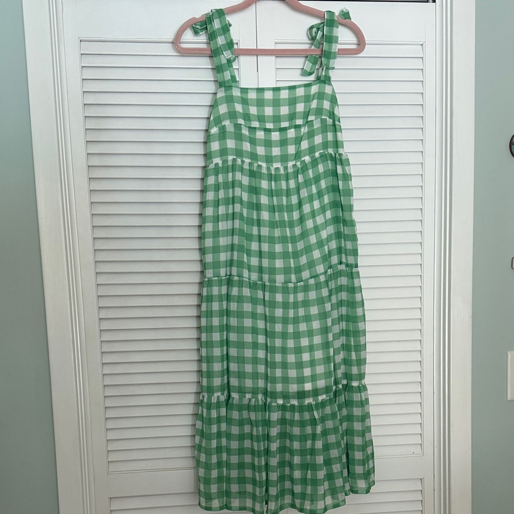 Mud Pie Green and White Checkered Maxi Dress